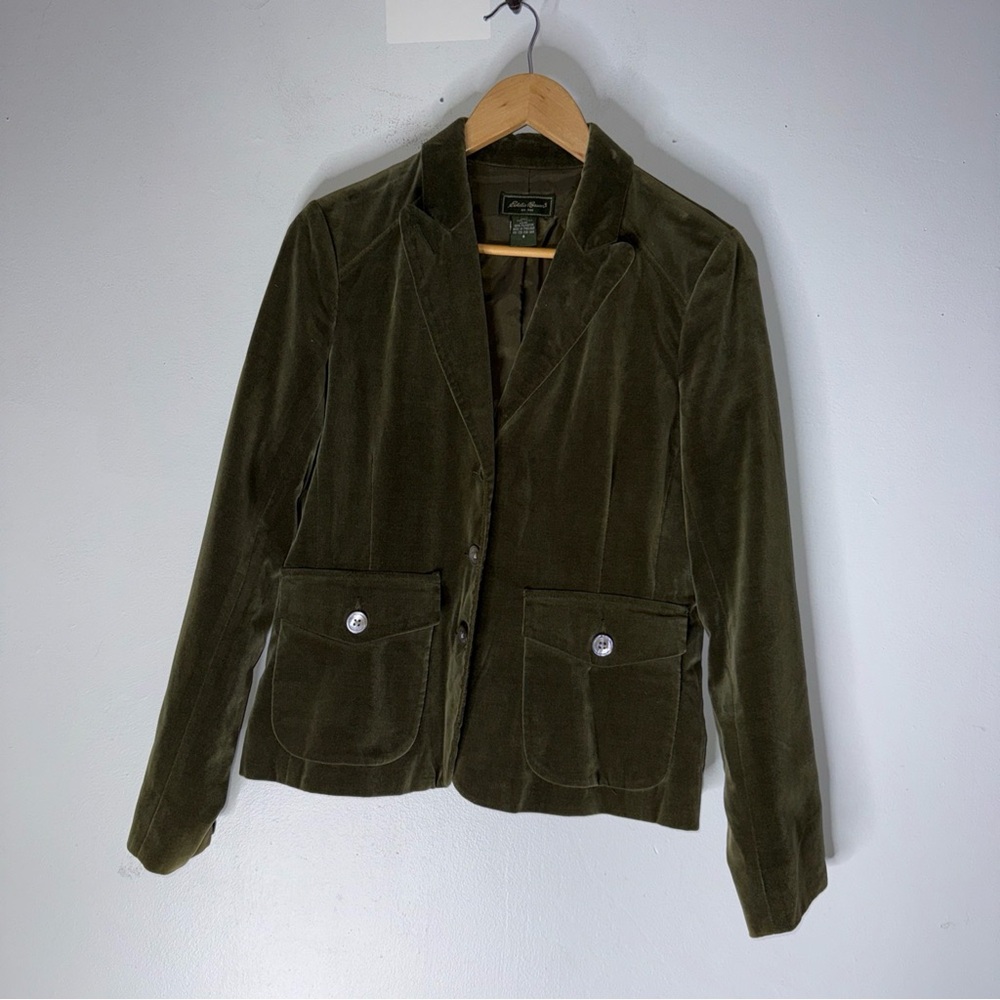 eddie bauer Olive Green 3 Button Velvet Blazer Jacket Size 8
